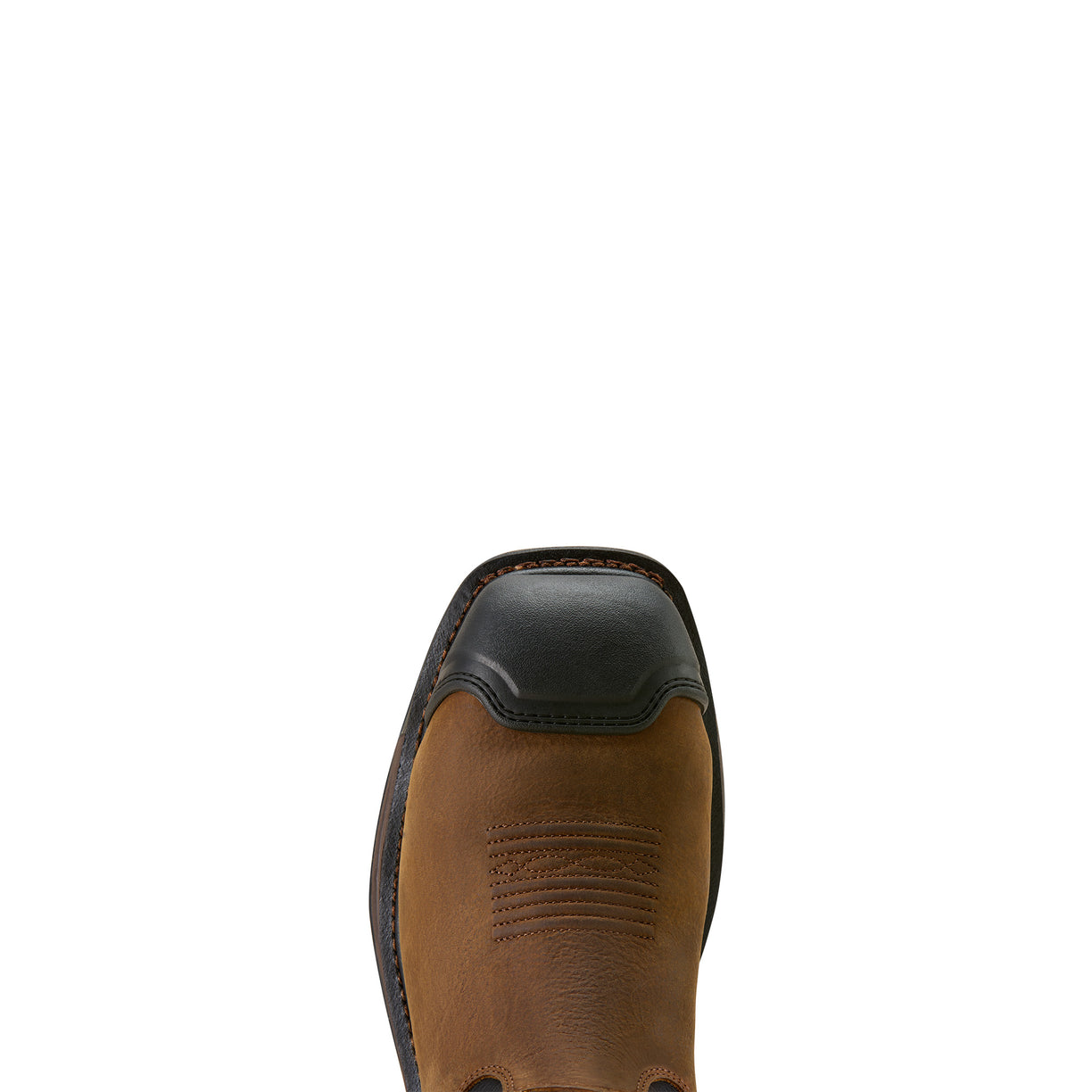 Brown leather boot with black cap on a white background