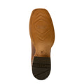 Close-up of a brown leather shoe sole with 'Tekstep' and 'Ariat' branding on a white background.