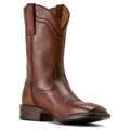 Brown leather cowboy boot on a white background