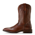 Brown leather boot on a white background
