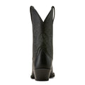Black cowboy boot with intricate design on a white background
