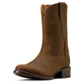 Brown leather boot on a white background
