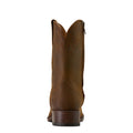 Brown leather boot on a white background