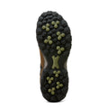 Close-up of a hiking shoe sole with tread pattern on a white background