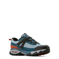 Blue and orange hiking shoe on a white background