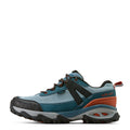 Blue and orange hiking shoe with Ariat branding on a white background