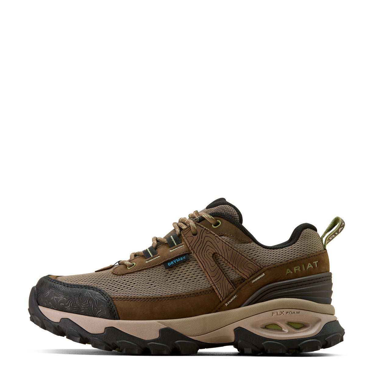 Brown hiking shoe with Ariat branding on a white background