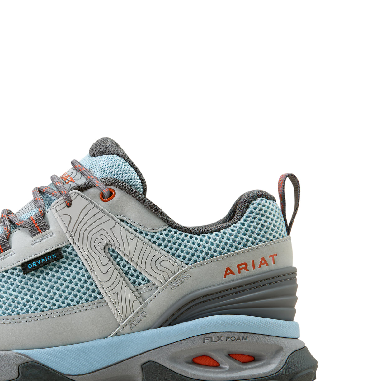 Light blue and gray Ariat shoe on a white background