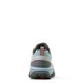 Back view of a hiking shoe with brand logo on a white background