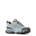 Gray and blue hiking shoe on a white background