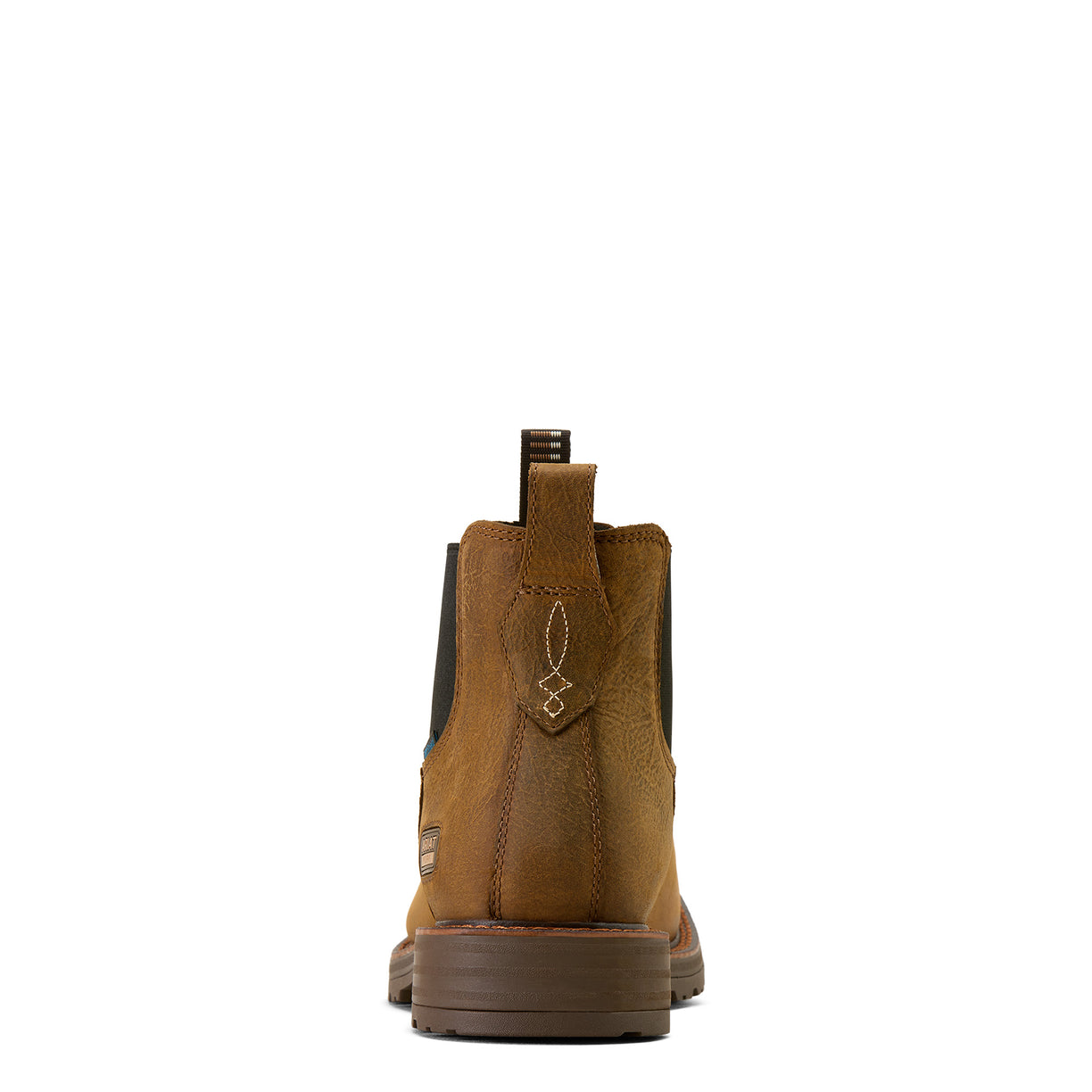 Brown boot with a brand logo on a white background