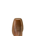Brown leather boot sole with stitching detail on a white background