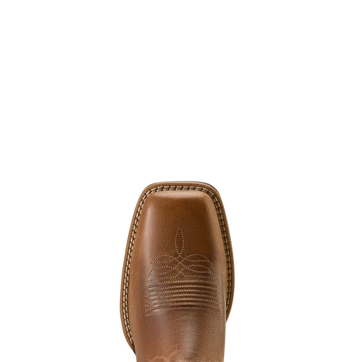 Brown leather boot sole with stitching detail on a white background