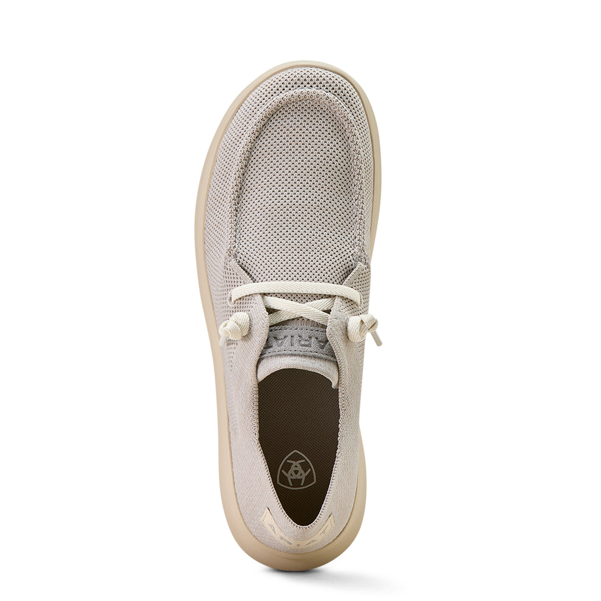Beige sneaker with white laces on a white background