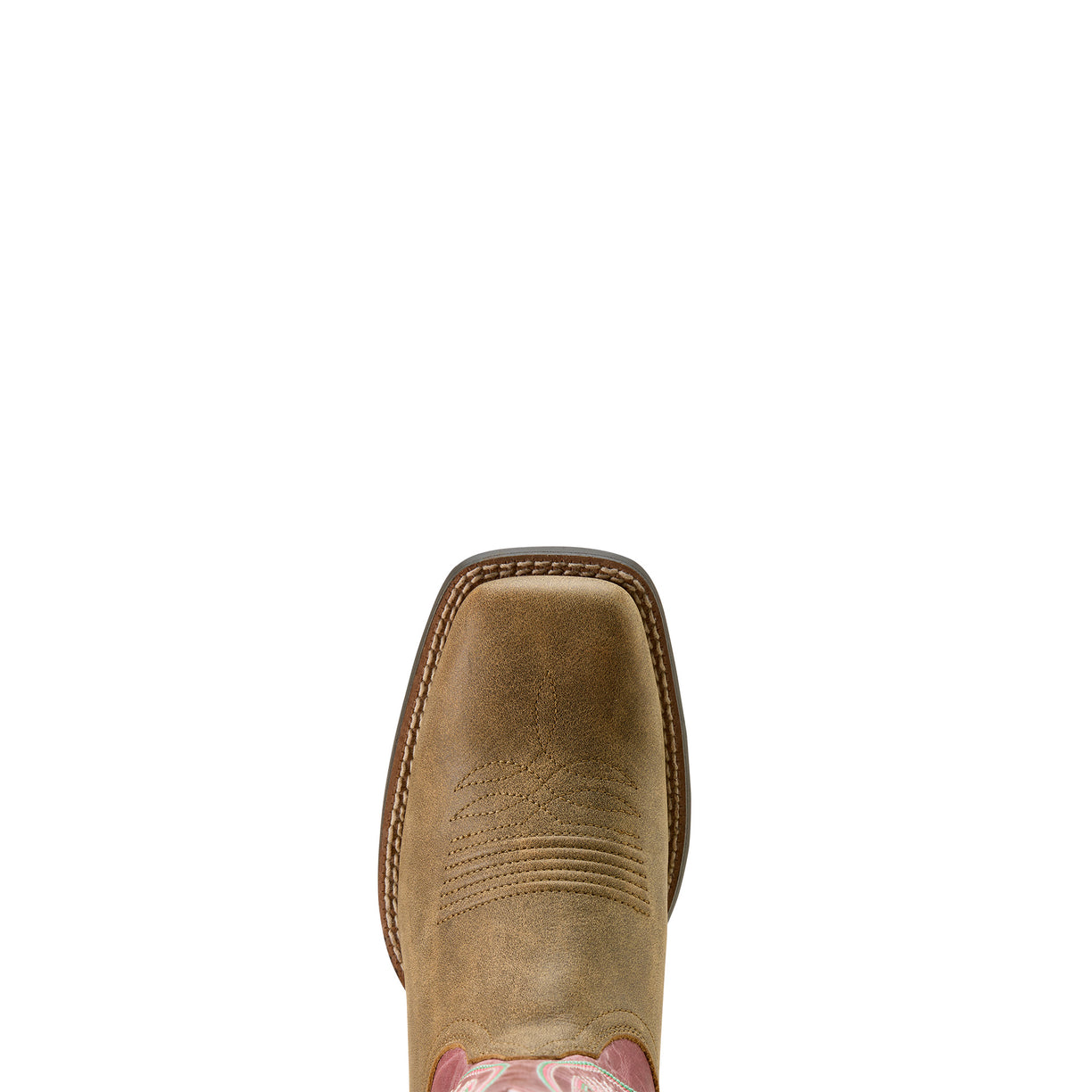 Brown boot with pink insole on a white background
