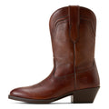 Brown leather cowboy boot on a white background