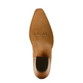 Brown leather boot sole with 'Ariat' branding on a white background
