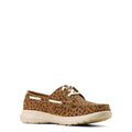 Brown leopard print shoe with white laces on a white background