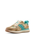 Gold and turquoise sneaker on a white background