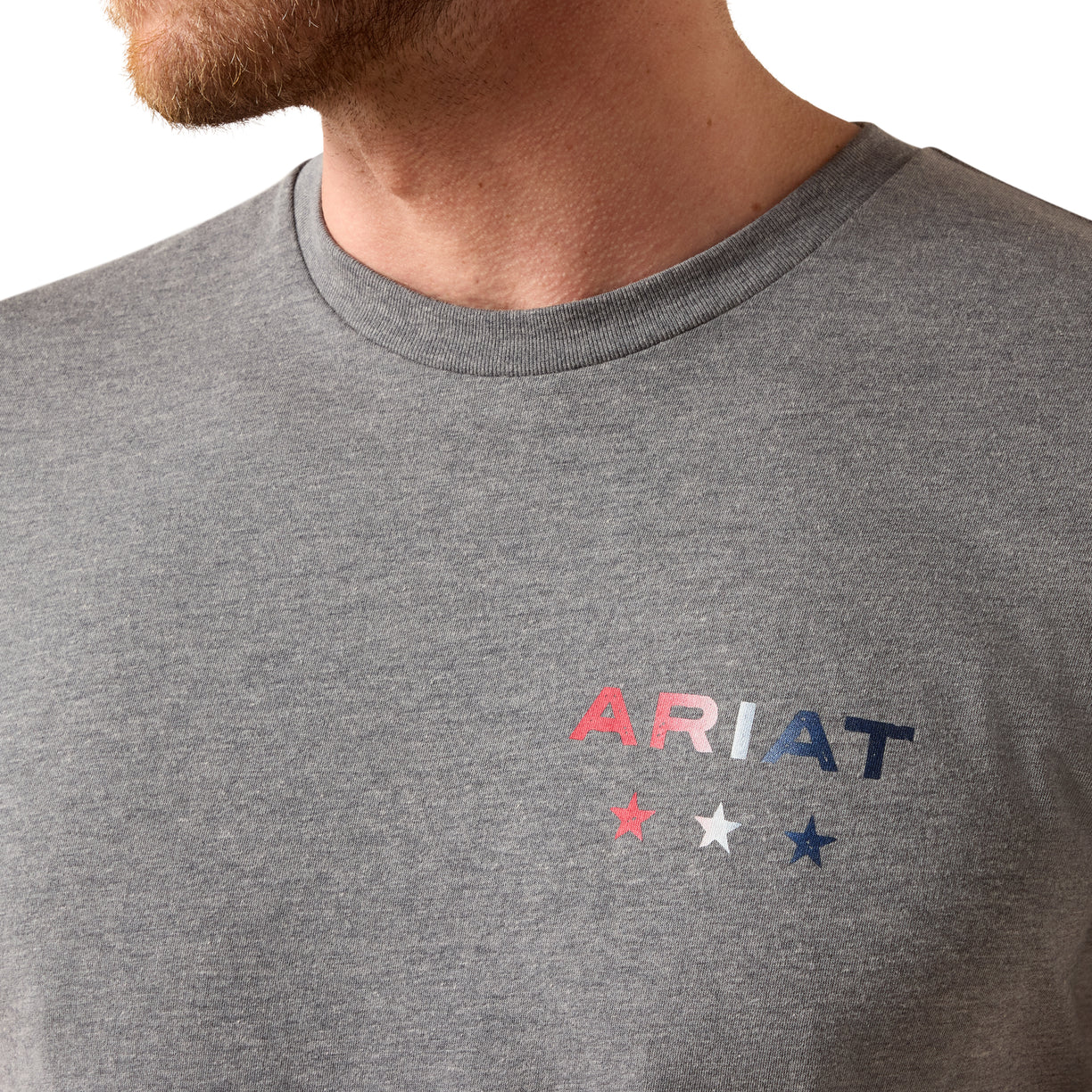Gray t-shirt with 'ARIAT' logo and stars on a white background