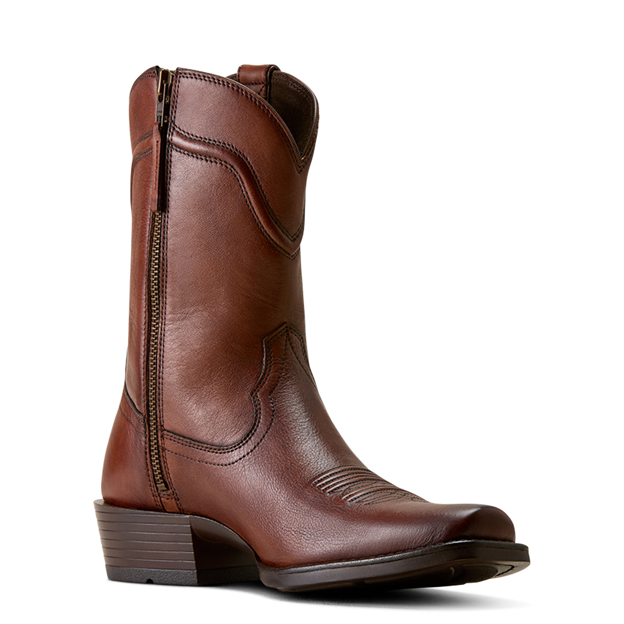Brown Ariat cowboy boot, inner side view