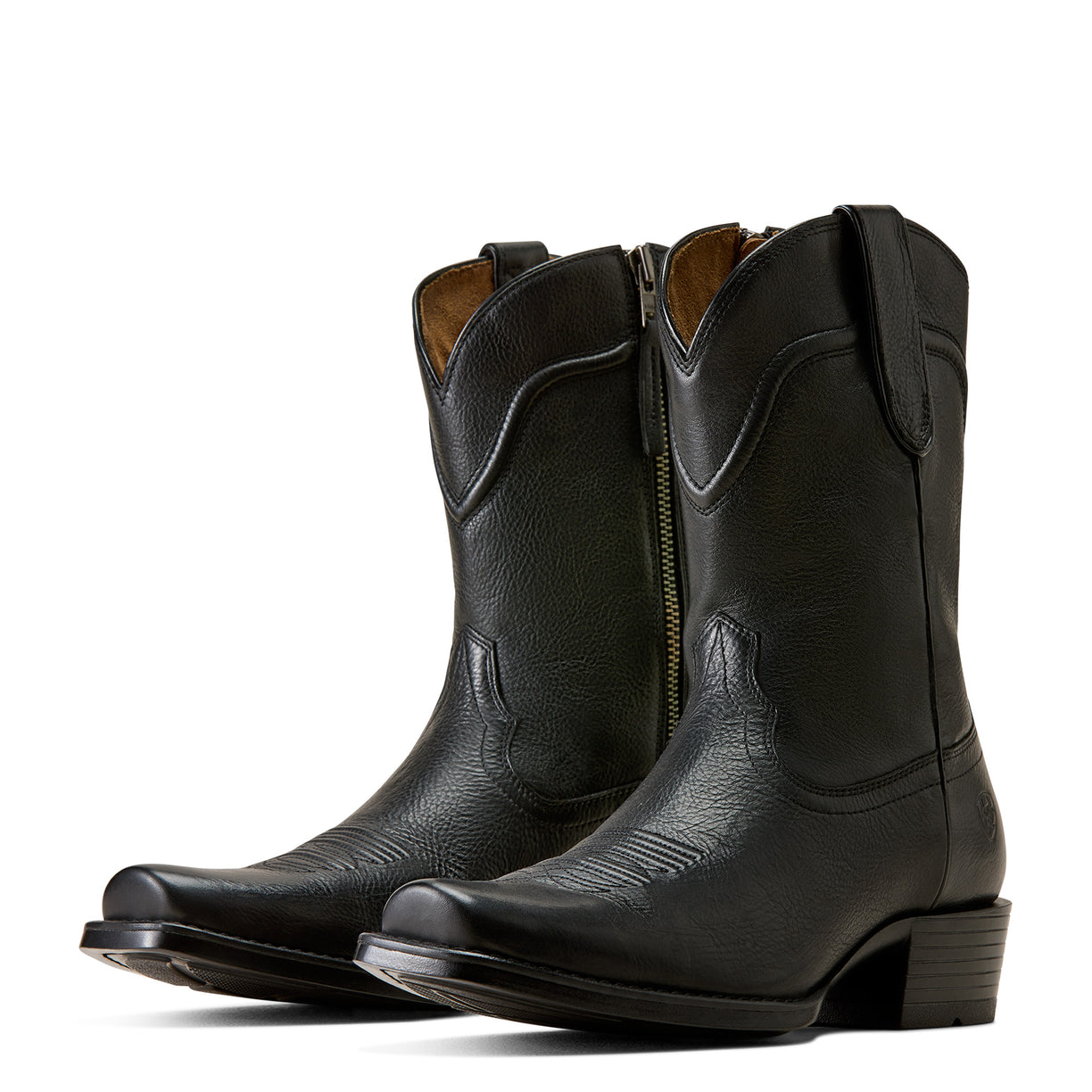 Black Ariat cowboy boot with square toe and pull straps – shown as a pair