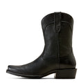 Black Ariat cowboy boot with square toe and pull straps, side view