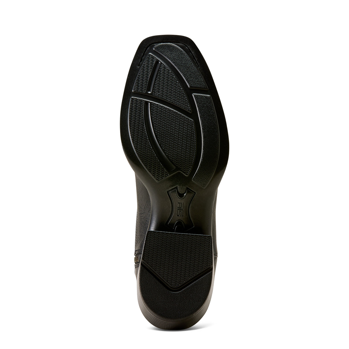 Black Ariat cowboy boot with square toe and pull straps – sole view