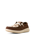 Brown shoe with white sole on a white background