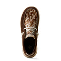 Brown shoe with white speckled pattern on a white background