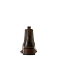 Heel view of Brown leather Chelsea boot with wide square toe and western styling