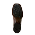 Brown leather Chelsea boot with wide square toe and western styling – sole view