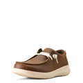 Brown shoe with white sole on a white background