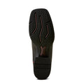 Close-up of a brown boot sole with 'Ariat' branding on a white background