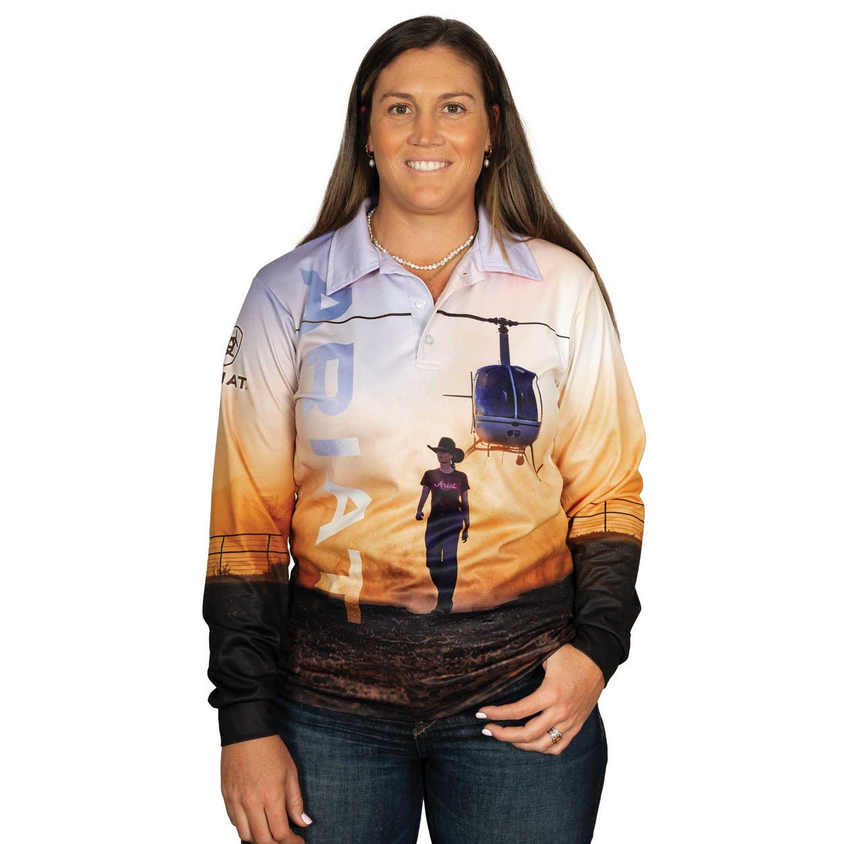 Ariat Unisex Adult's Fishing Shirt in Outback Cowgirl print - Women's Front