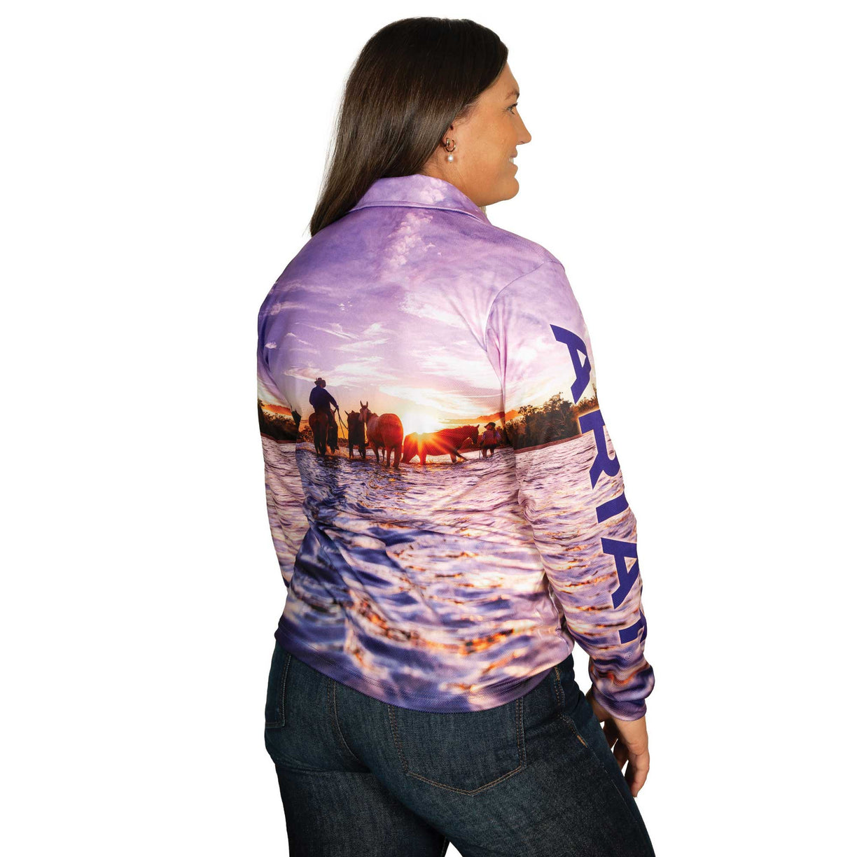 Ariat Unisex Adult's Fishing Shirt in Ariat Family print - Women's Back