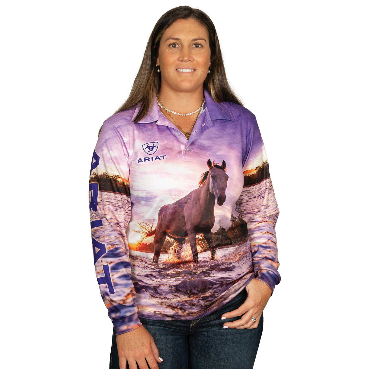 Ariat Unisex Adult's Fishing Shirt in Ariat Family print - Women's Front