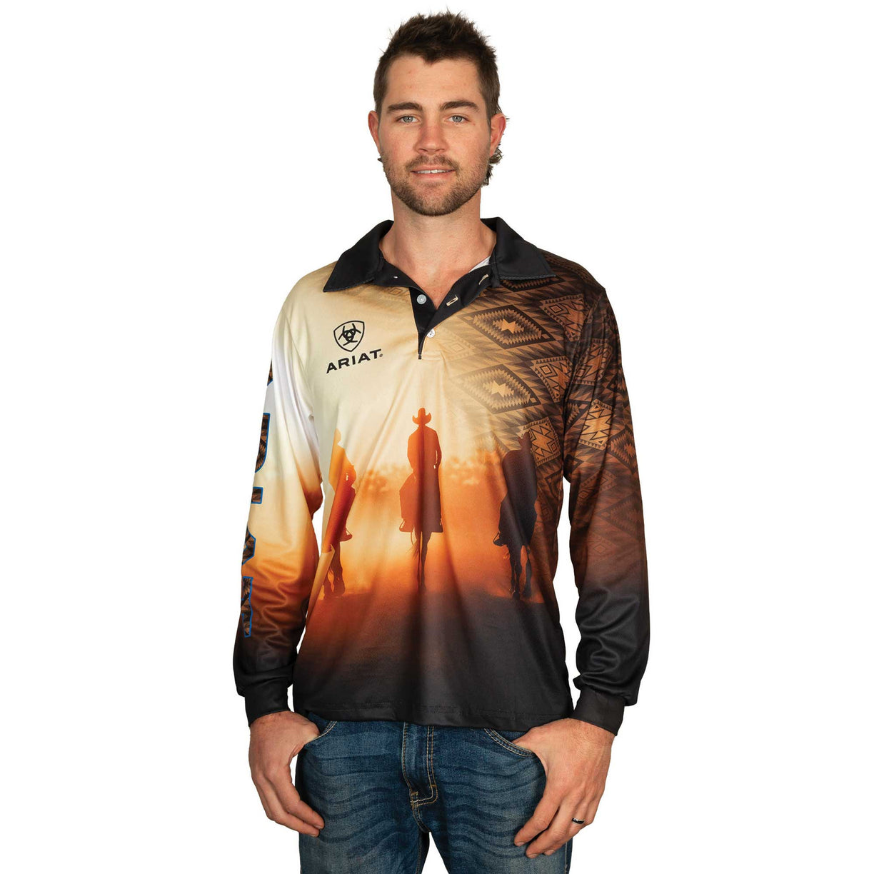 Ariat Unisex Adult's Fishing Shirt in Roper Rodeo print - Men's Front