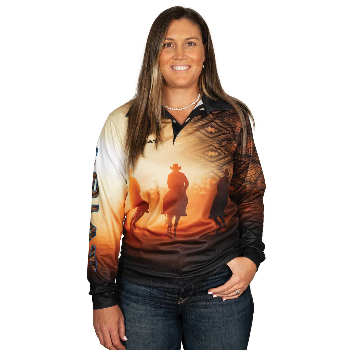 Ariat Unisex Adult's Fishing Shirt in Roper Rodeo print - Women's Front