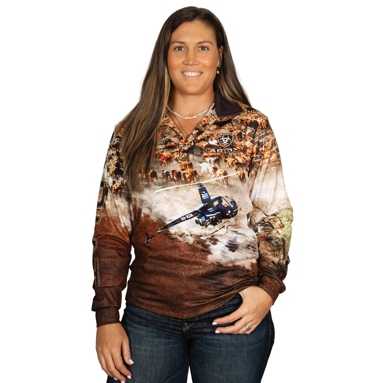 Ariat Adult's Fishing Shirt in Helimustering print - Women's Front