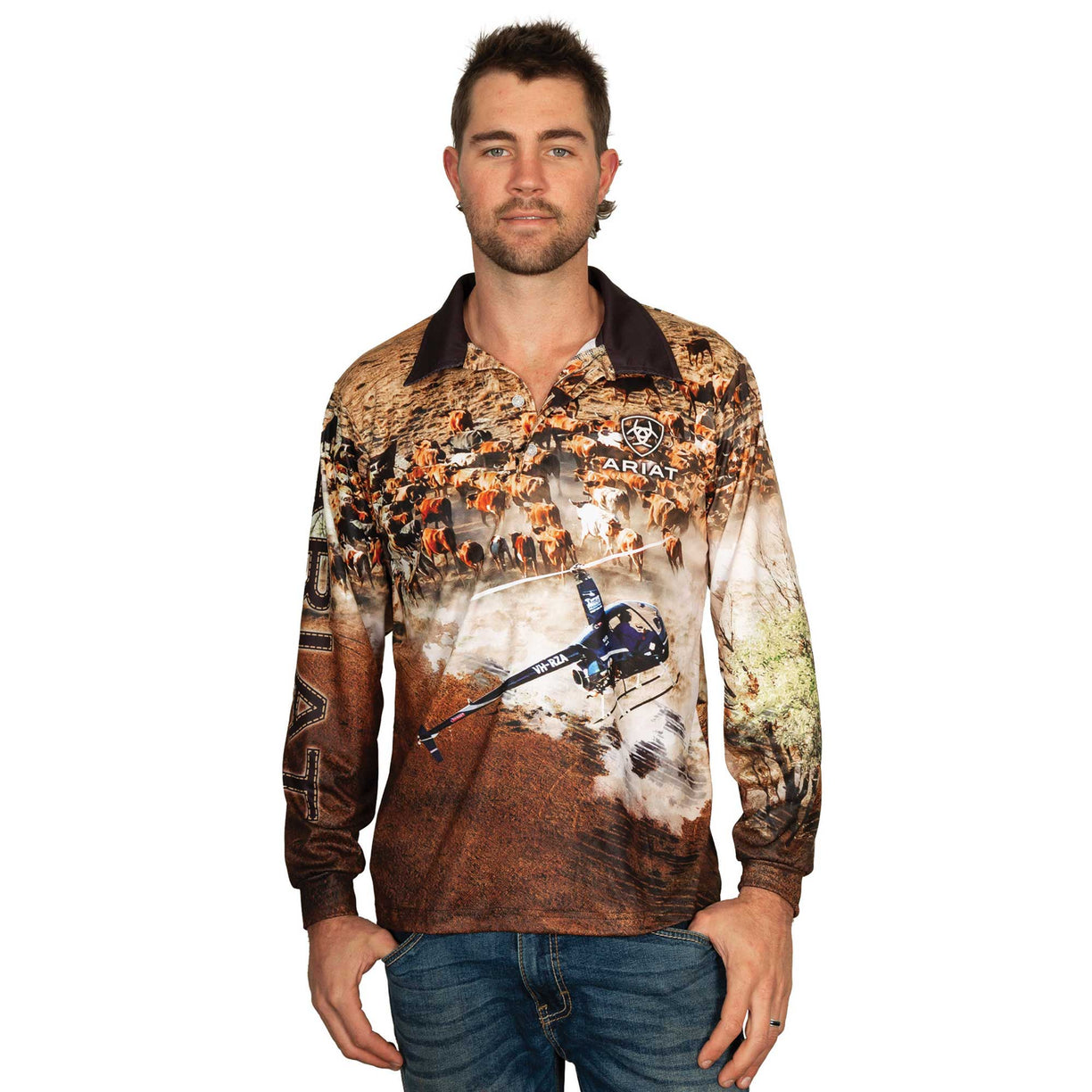 Ariat Adult's Fishing Shirt in Helimustering print - Men's Front