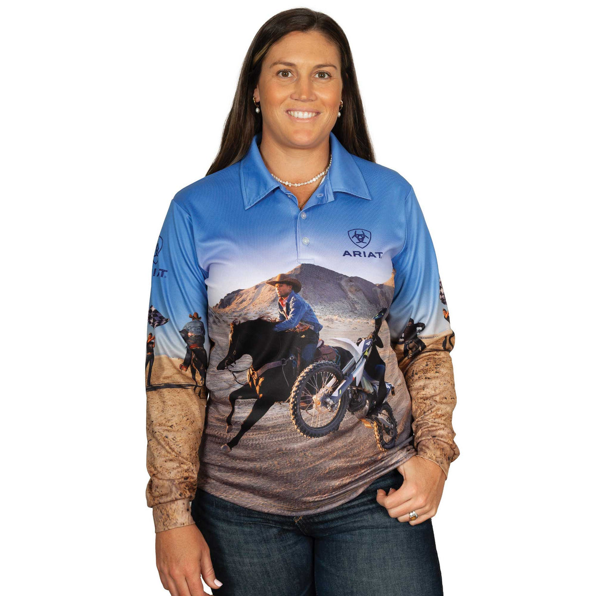 Ariat Adult's Fishing Shirt in Let's Ride print - Women's Front