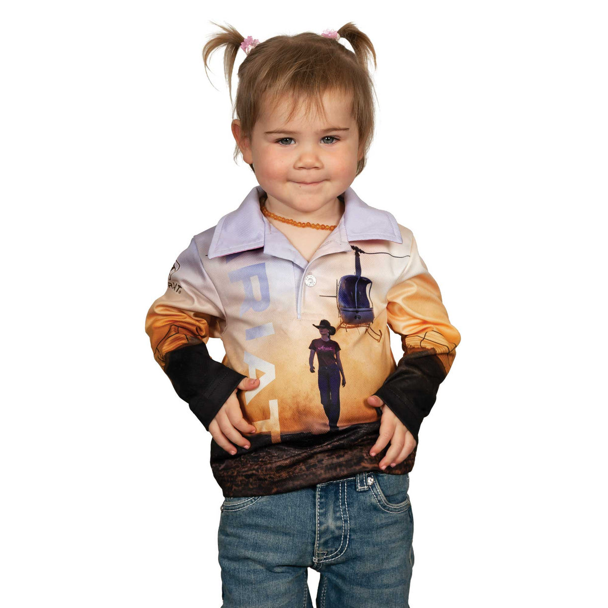 Ariat Kids' Fishing Shirt in Outback Cowgirl print - Front