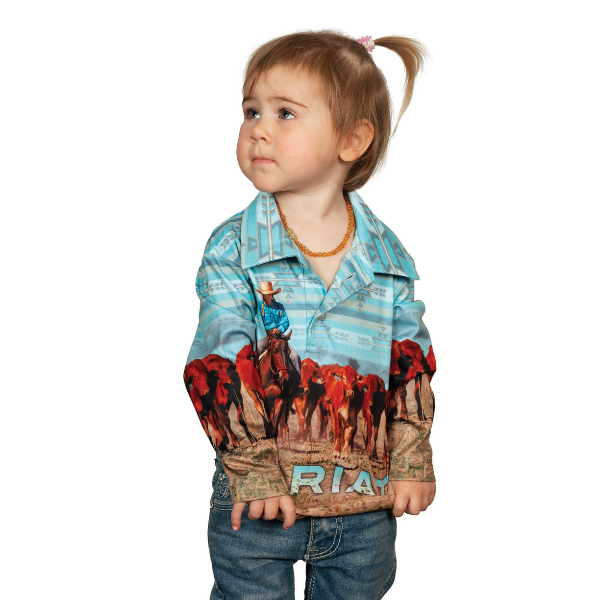 Ariat Kids' Fishing Shirt in Little Cowgirls print - Front