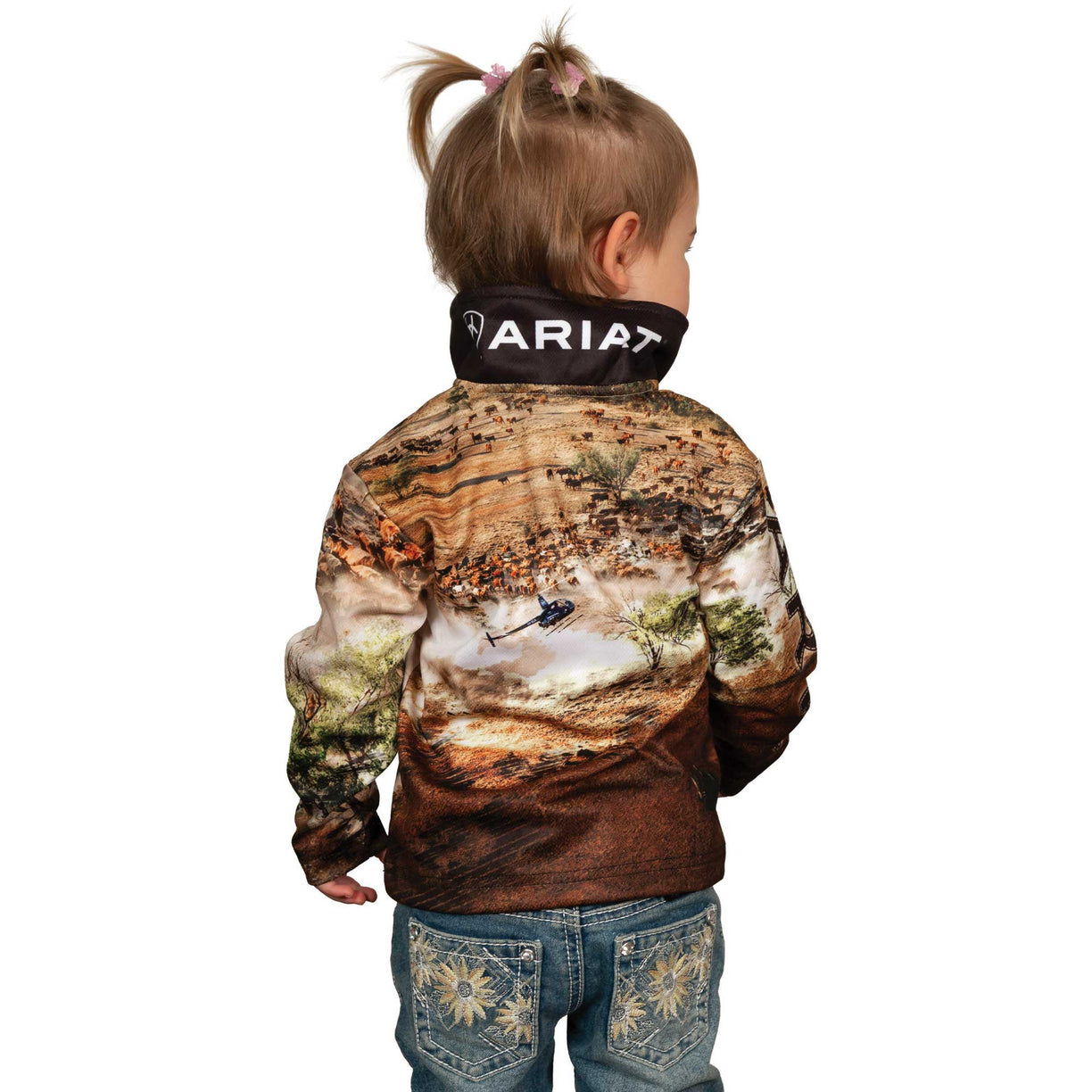 Ariat Kids' Fishing Shirt in Helimustering print - Back