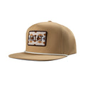 Ariat cap in tan with a southwestern-pattern patch and white rope brim trim