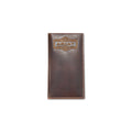 Ariat rodeo wallet in dark brown leather with a heat-embossed crazy horse patch