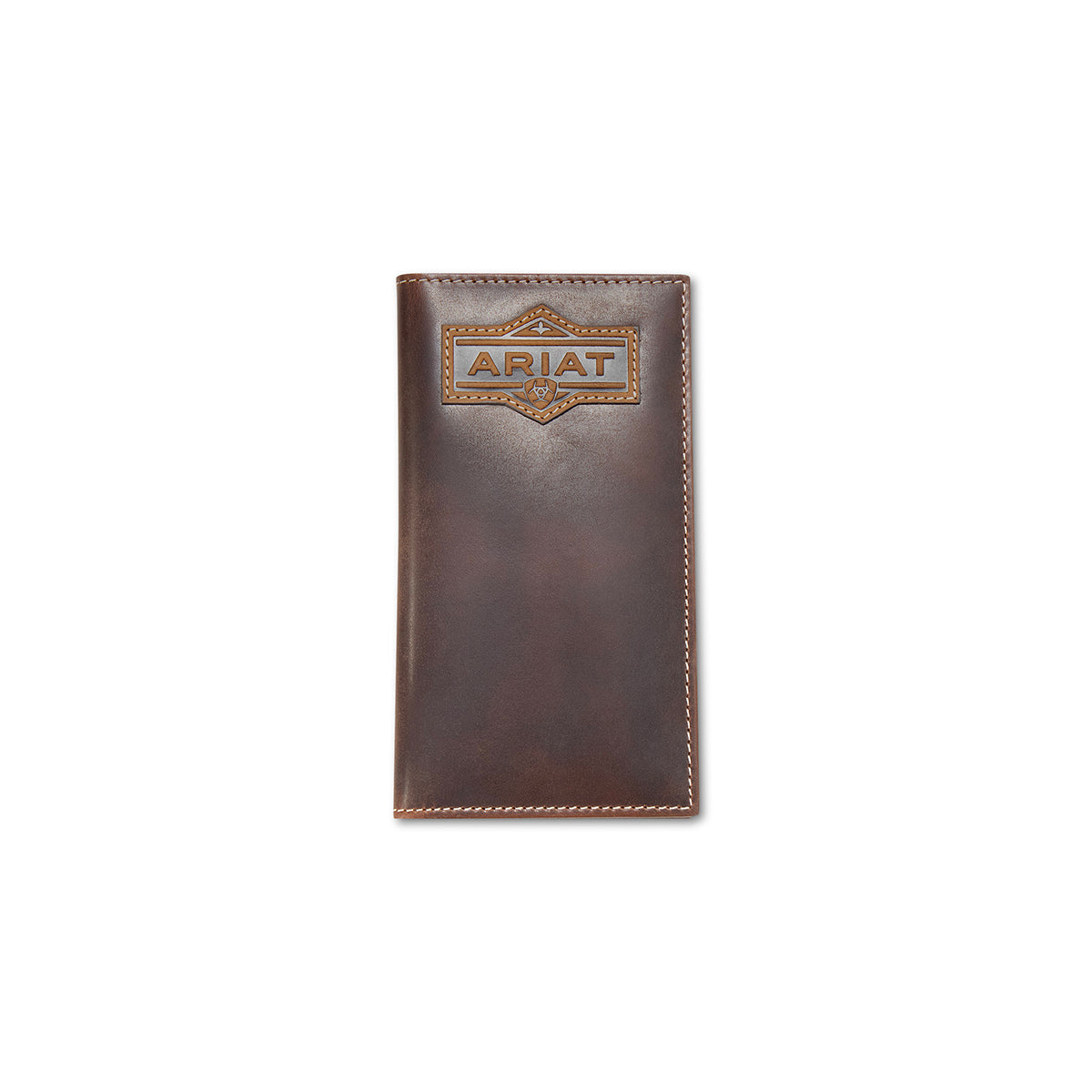 Ariat rodeo wallet in dark brown leather with a heat-embossed crazy horse patch