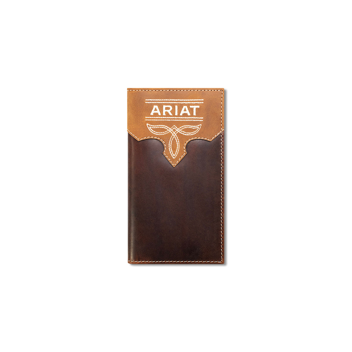 Ariat boot stitch rodeo wallet in tan and brown leather