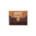 Two-tone brown leather bifold wallet with boot stitch detailing